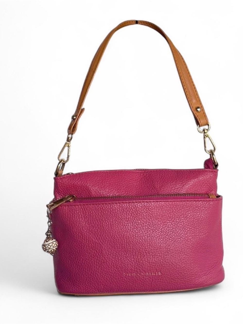 Divina Firenze-Fuchsia Leather Shoulder Bag with Tan Strap Made in Italy